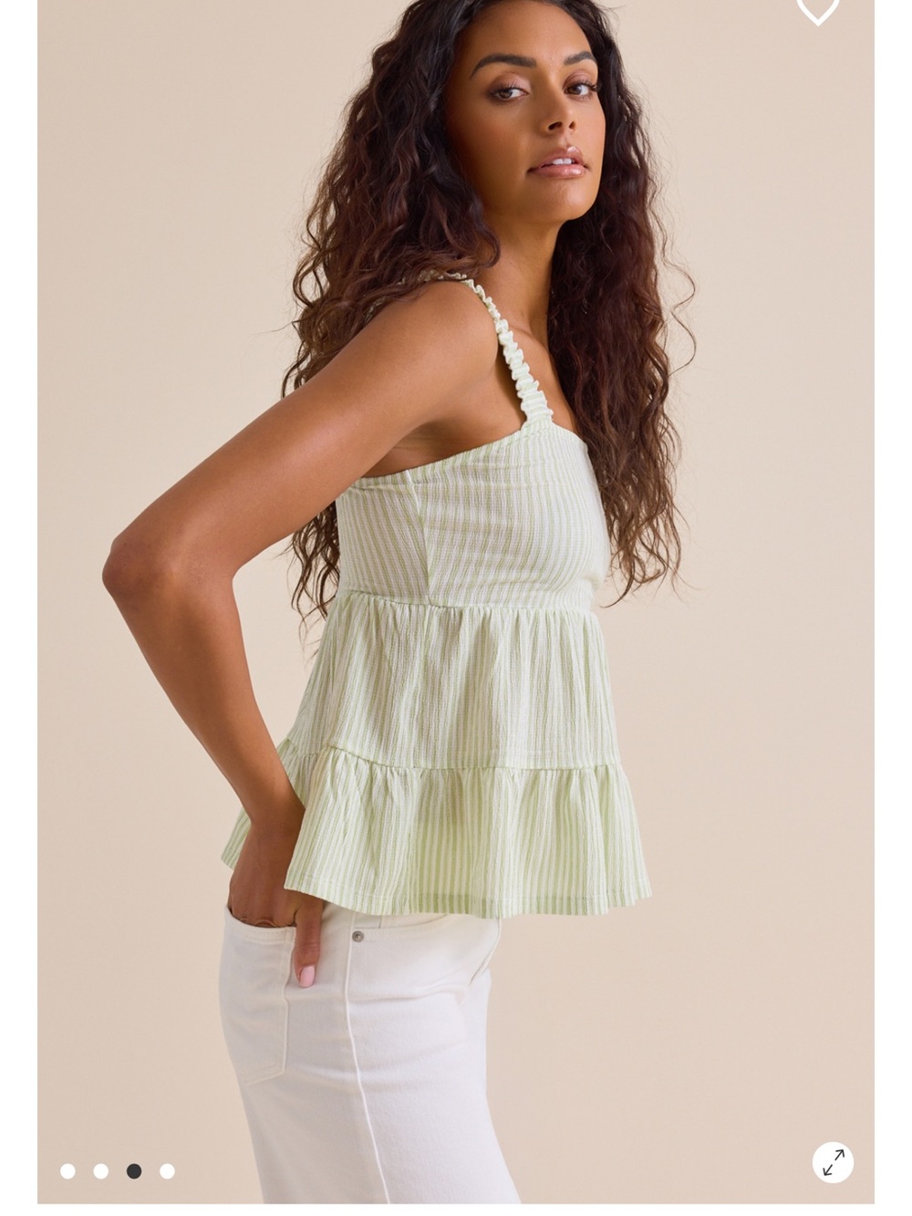 Altere’d State Braided-Strap Light Green Striped Tiered Cami